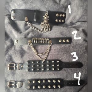 Spiked chain skull bracelets 4 piece set